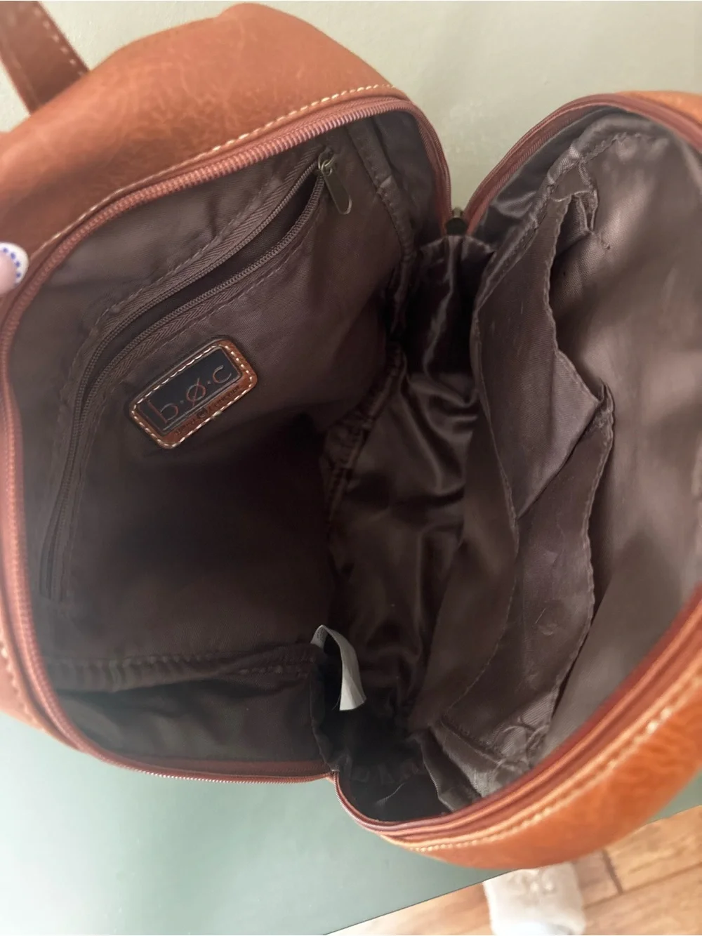 B.O.C Saddle Backpack Purse Brown Faux Leather Multi Pocket Adjustable Straps